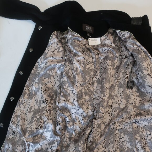 NWT Women Badgley Mischka Black Mix Media Wool Alpaca Leather Trim Olivia Coat L - Picture 15 of 16